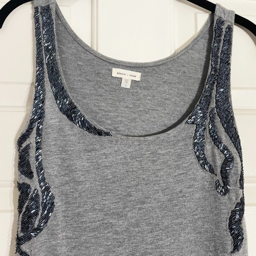 Silence + Noise Gray Beaded Tank Top